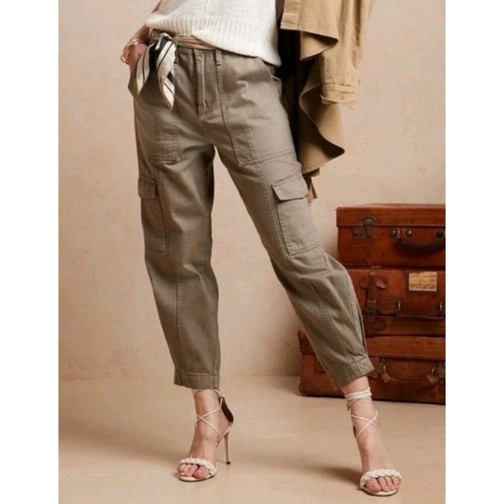 BANANA REPUBLIC High Rise Tapered Utility Iced Latte Khaki Barrel Women's 14 P